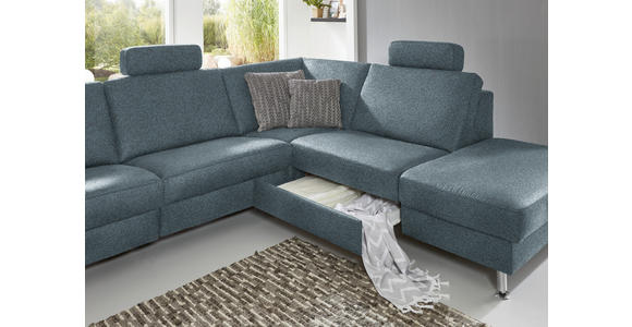ECKSOFA in Mikrofaser Blau 275/242 cm - Blau/Alufarben, Design, Textil/Metall (275/242cm) - Dieter Knoll