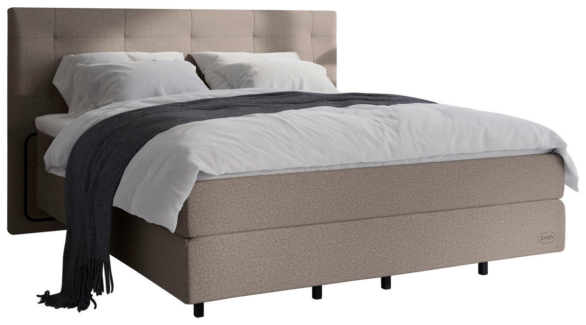 BOXSPRINGBETT 180/200 cm  in Graubraun  - Graubraun/Schwarz, KONVENTIONELL, Holz/Textil (180/200cm) - Jensen