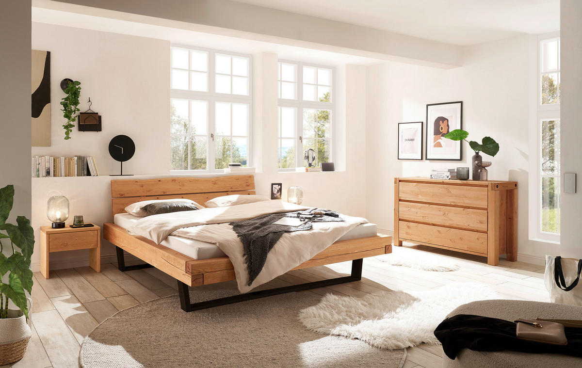 BALKENBETT 200/200 cm,  in Honigeiche,  - Honigeiche/Schwarz, MODERN, Holz/Metall (200/200cm) - Livetastic