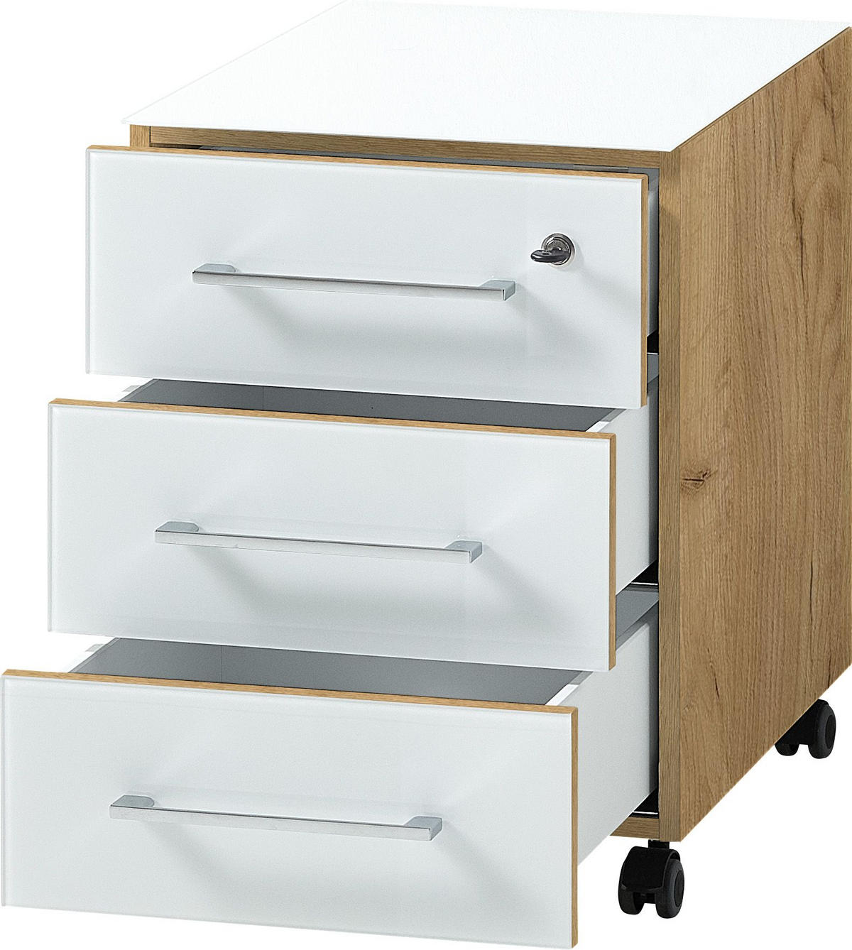 ROLLCONTAINER 40/55/50 cm  - Chromfarben/Weiss, Modern, Glas/Holzwerkstoff (40/55/50cm) - Germania