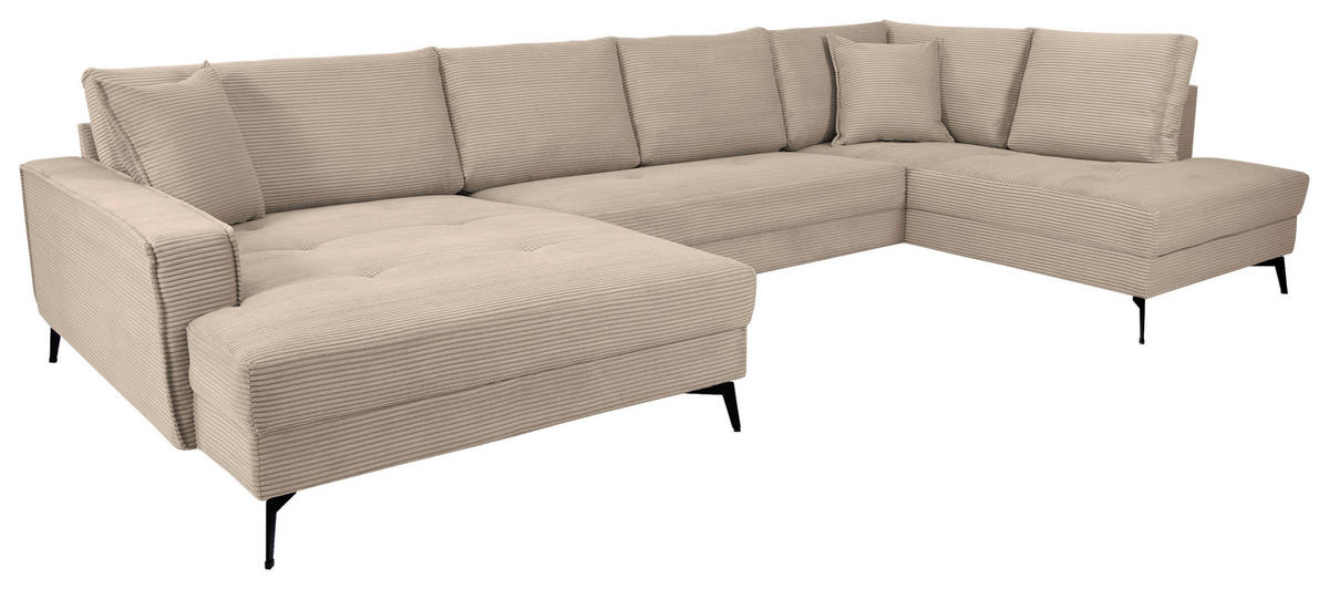 WOHNLANDSCHAFT ZERO Hellbraun Cord  - Hellbraun/Schwarz, Trend, Textil/Metall (173/362/195cm) - Livetastic