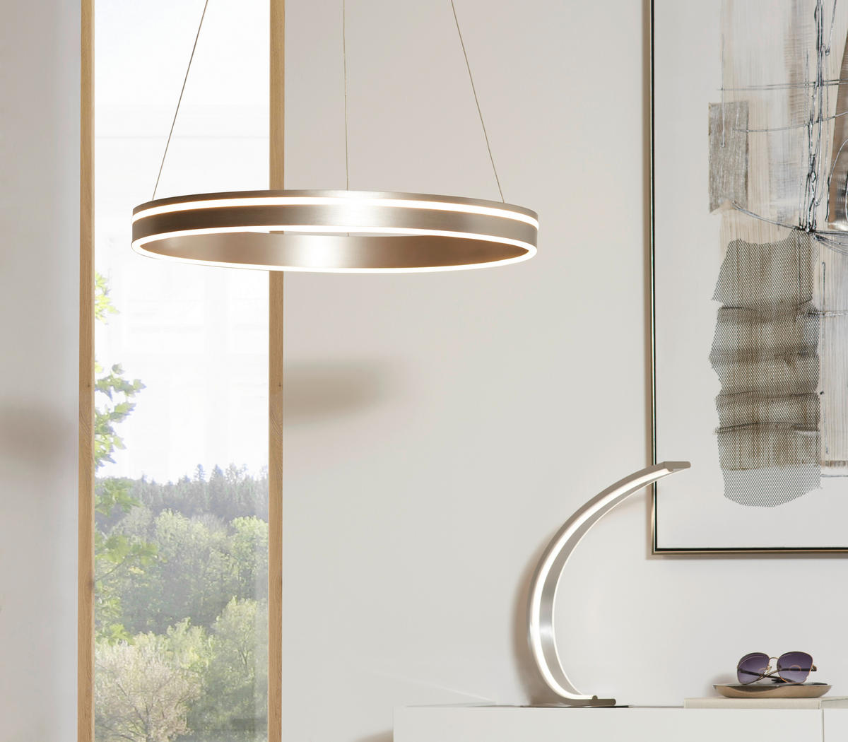 ZÁVĚSNÉ LED SVÍTIDLO, 59/59/120 cm  - barvy stříbra, Design, kov/plast (59/59/120cm)