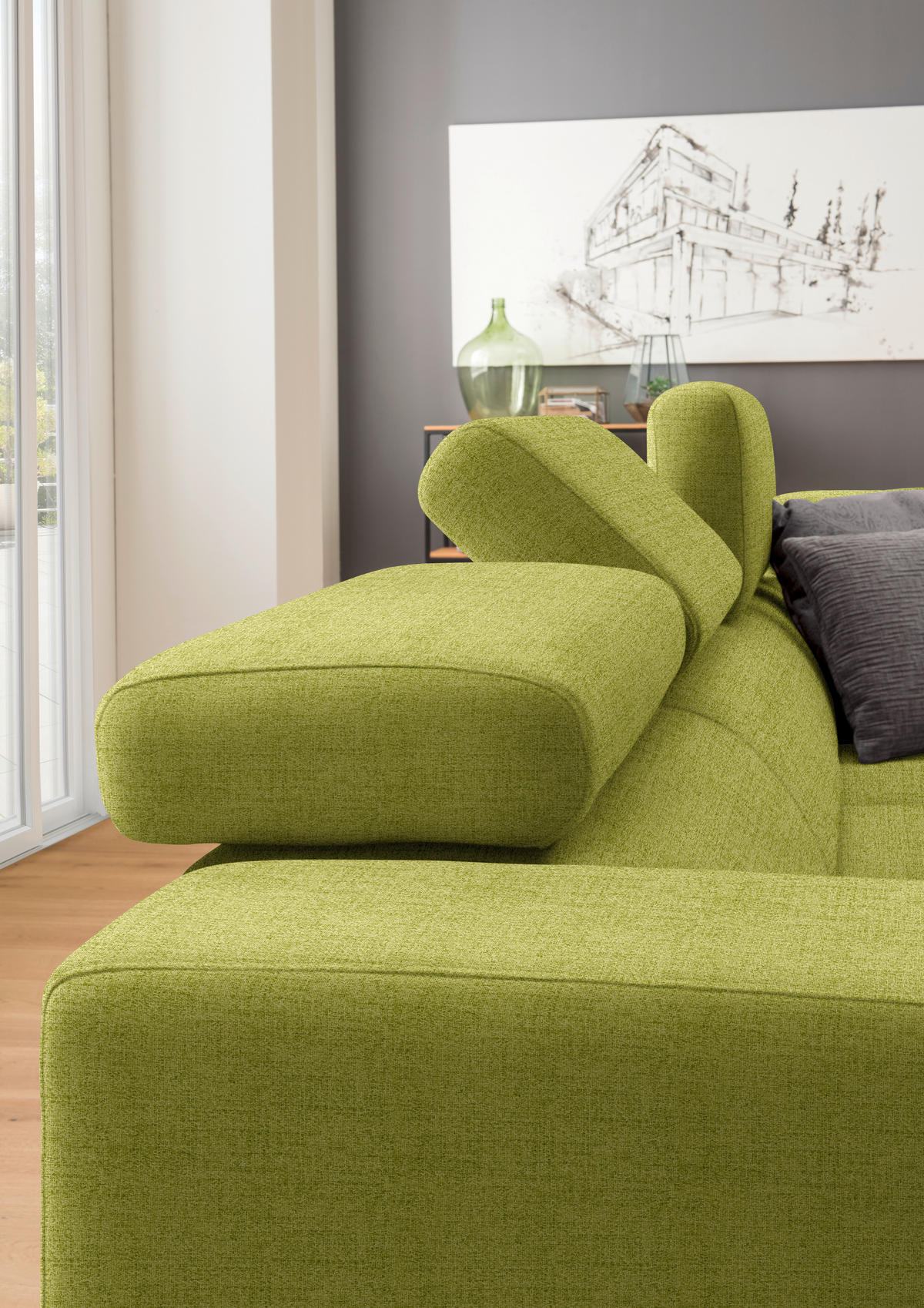 ECKSOFA in Chenille Hellgrün  - Chromfarben/Hellgrün, Design, Textil (301/207cm) - Xora