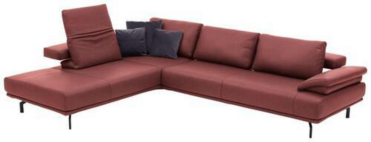 ECKSOFA in Echtleder Weinrot  - Chromfarben/Weinrot, Design, Leder/Metall (255/325cm) - Dieter Knoll