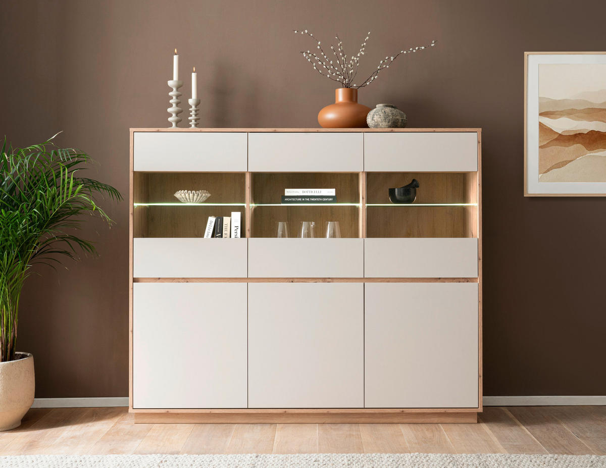 HIGHBOARD , 164/138/40 cm,  - Kaschmir/Eiche Artisan, Design, Glas/Holzwerkstoff (164/138/40cm) - MID.YOU