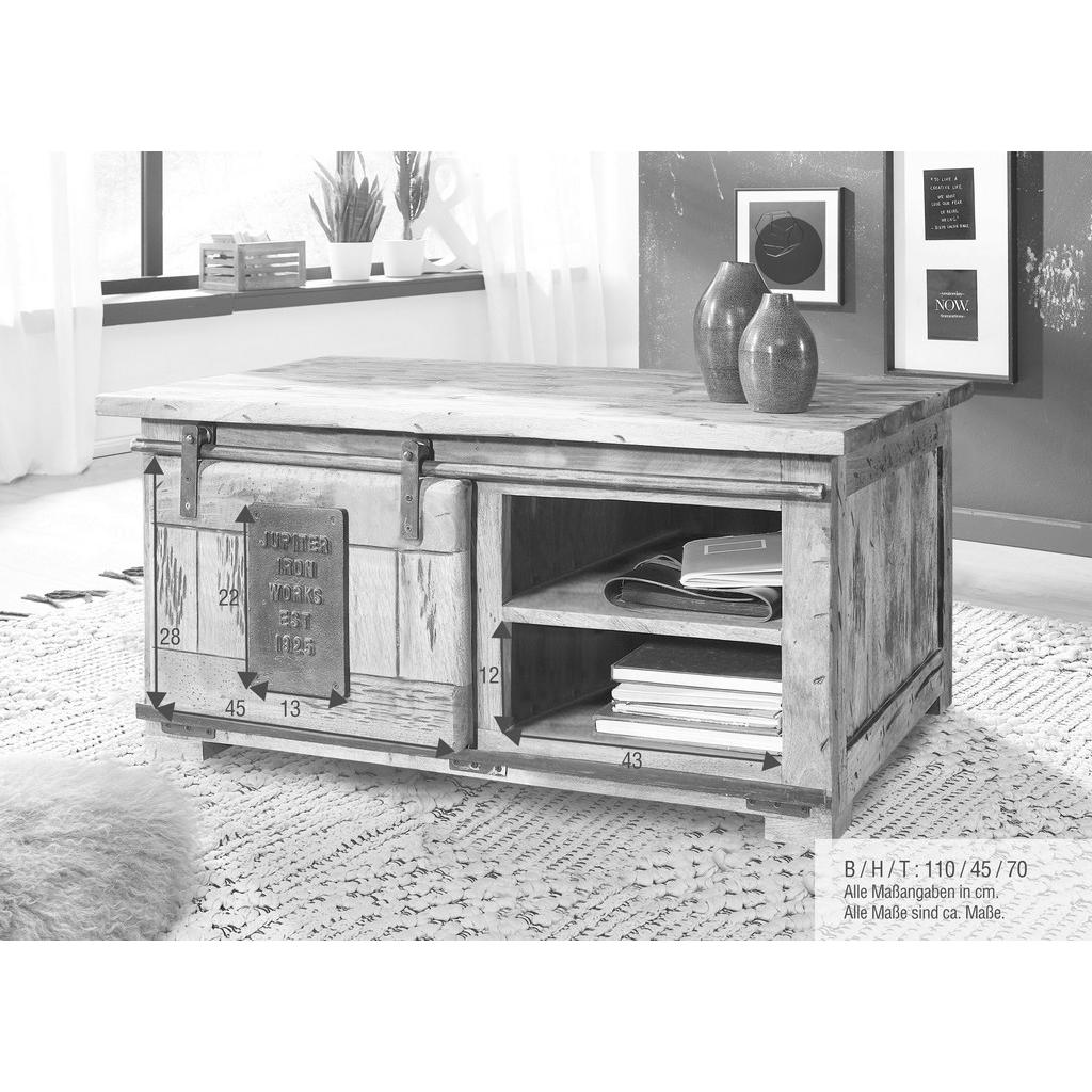 Thumbnail - Livetastic Couchtisch, Braun, Schwarz, Weiß, Holz, Metall, Mangoholz, massiv, rechteckig, eckig, 70x45x110 cm, offenes F...