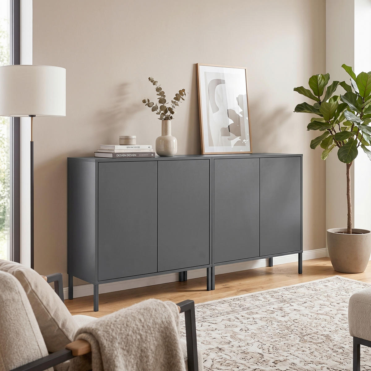 SIDEBOARD Mailand Set 2 + MF 158/86/33 cm  - Anthrazit, MODERN, Holzwerkstoff/Metall (158/86/33cm) - MID.YOU