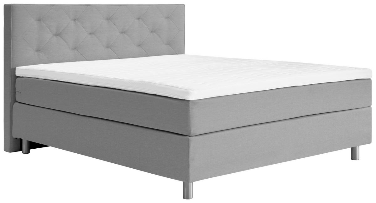 BOXSPRINGBETT 160/200 cm  in Hellgrau  - Hellgrau/Alufarben, KONVENTIONELL, Textil/Metall (160/200cm) - Welnova