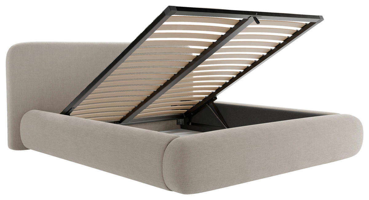 POLSTERBETT 180/200 cm,  in Taupe, gepolstertes Kopfteil, Lattenrost, Bettkasten,  - Taupe/Schwarz, Design, Holz/Textil (180/200cm) - Chameo