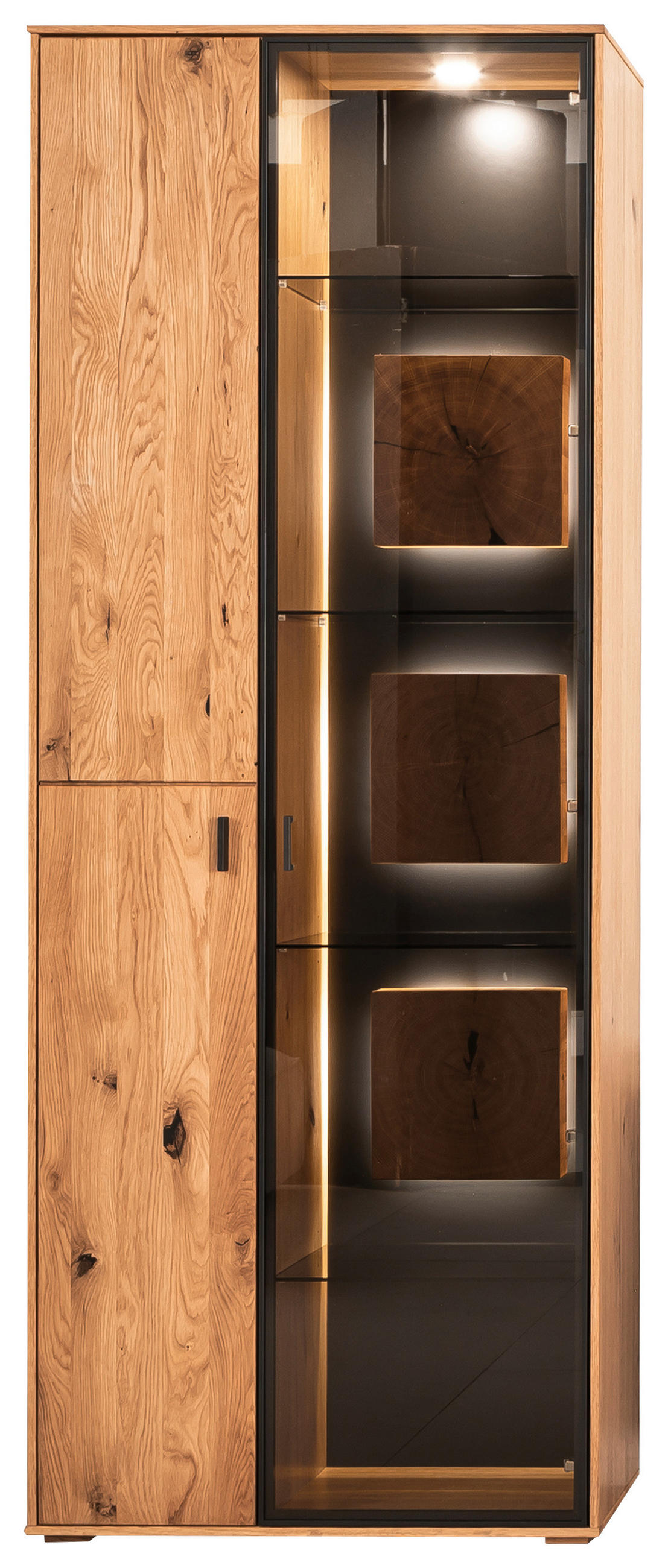 VITRINE in furniert, massiv Wildeiche Wildeiche  - Wildeiche/Anthrazit, Design, Glas/Holz (78/206/37cm) - MID.YOU
