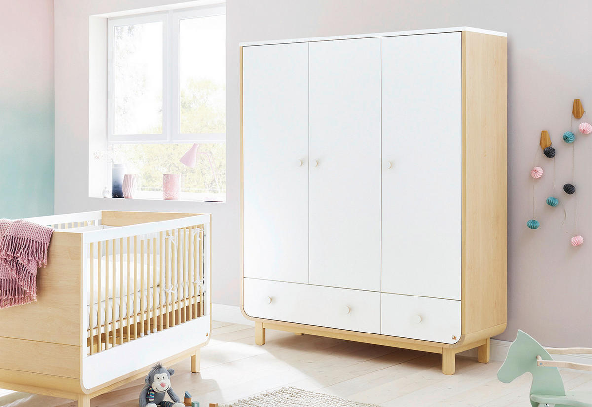 BABYKLEIDERSCHRANK PINOLINO ROUND Weiß, Ahornfarben  - Ahornfarben/Weiß, Design, Holz/Holzwerkstoff (145/183/54cm) - Pinolino