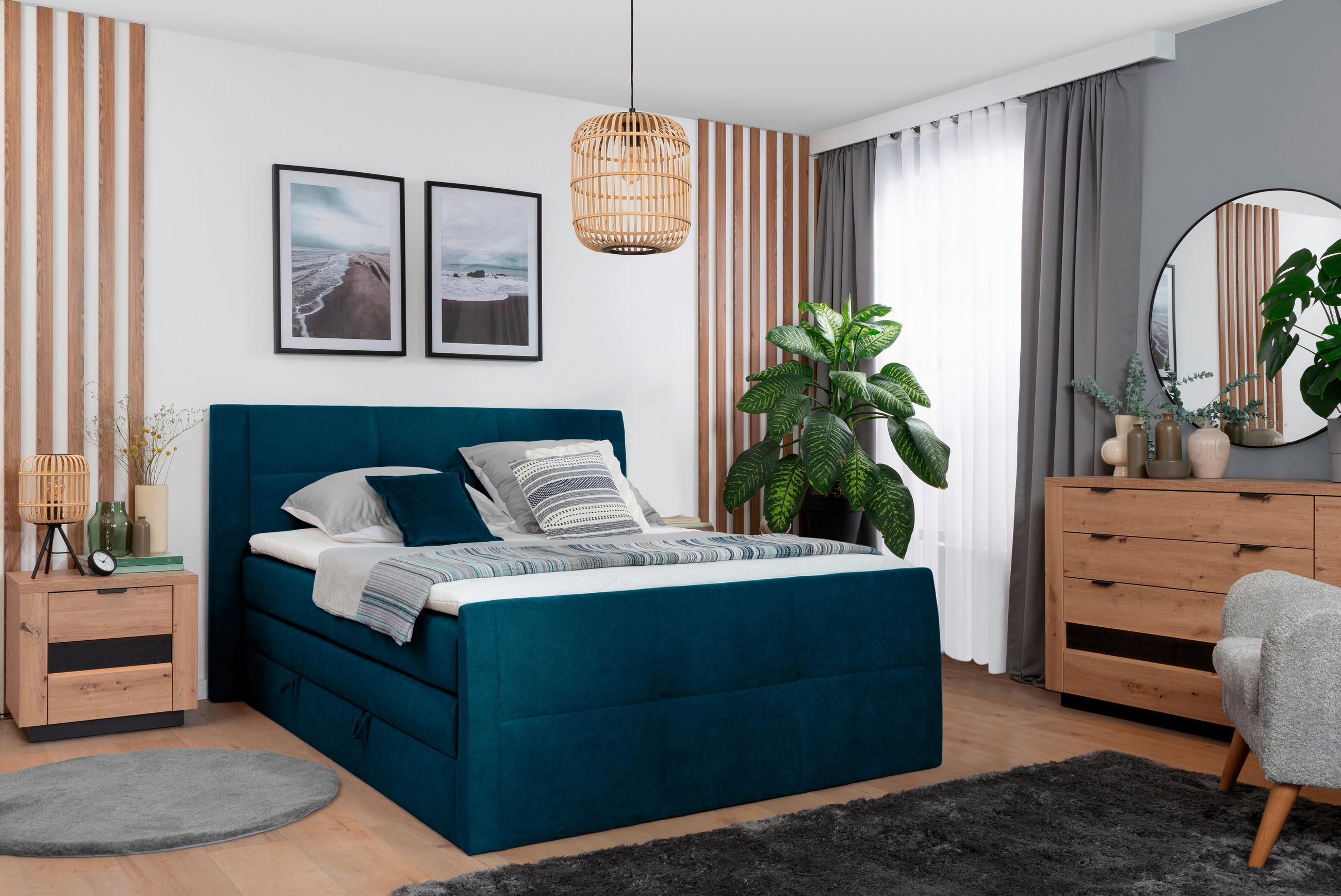 BOXSPRINGBETT 140/200 cm  in Petrol  - Petrol/Schwarz, KONVENTIONELL, Kunststoff/Textil (140/200cm) - Boxxx