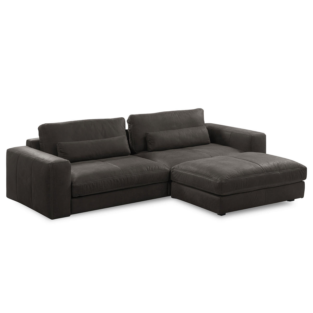 HOCKER in Leder Dunkelgrau  - Dunkelgrau/Beige, Design, Leder/Kunststoff (123/45/93cm) - Livetastic