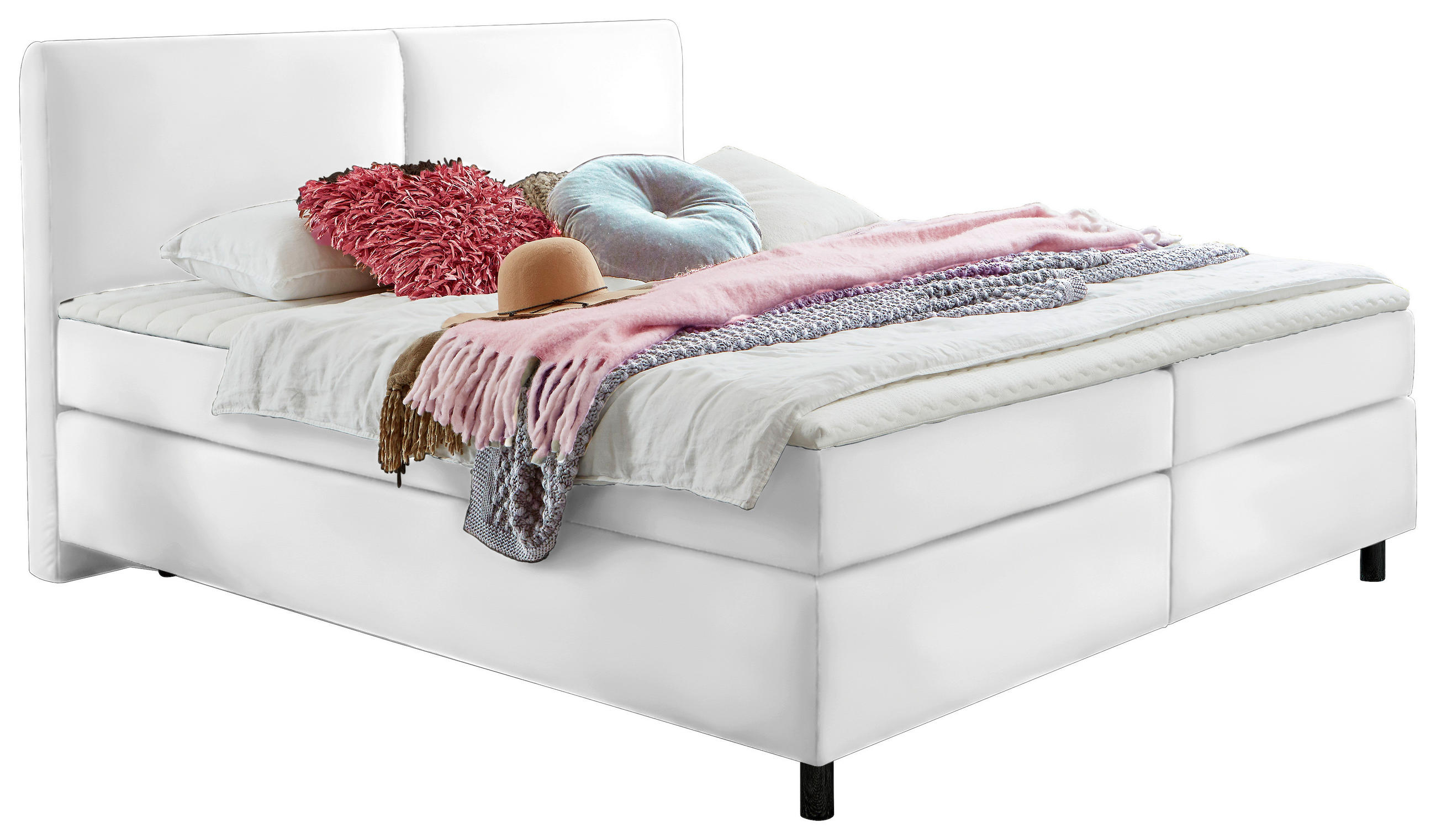 BOXSPRINGBETT 160/200 cm  in Weiss  - Weiss/Schwarz, Konventionell, Kunststoff/Textil (160/200cm) - Hom`in