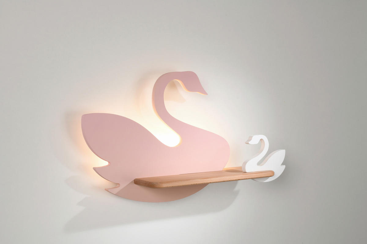 VÄGGLAMPA FÖR BARN Swan 27/12/31 cm   - vit/pink, Basics, metall/trämaterial (27/12/31cm)