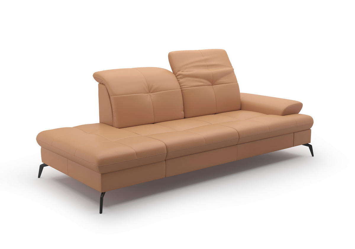 RÉCAMIERE in Echtleder Cappuccino  - Schwarz/Cappuccino, Konventionell, Leder/Metall (231/90/122cm) - Sit & More