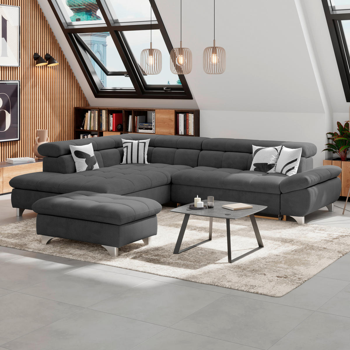 ECKSOFA Anthrazit Chenille  - Chromfarben/Anthrazit, KONVENTIONELL, Textil/Metall (234/312cm) - Livetastic