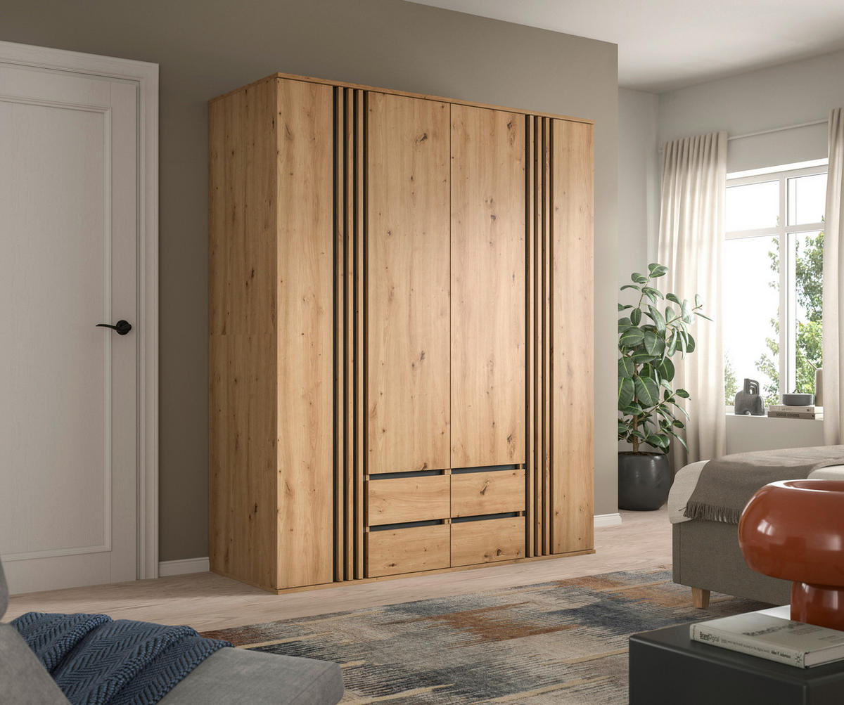 DREHTÜRENSCHRANK  in Anthrazit, Eiche Artisan  - Anthrazit/Eiche Artisan, ROMANTIK / LANDHAUS, Holzwerkstoff (160/192/56cm) - Livetastic