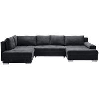 WOHNLANDSCHAFT Schwarz Velours  - Chromfarben/Schwarz, KONVENTIONELL, Kunststoff/Textil (198/363/170cm) - Hom`in
