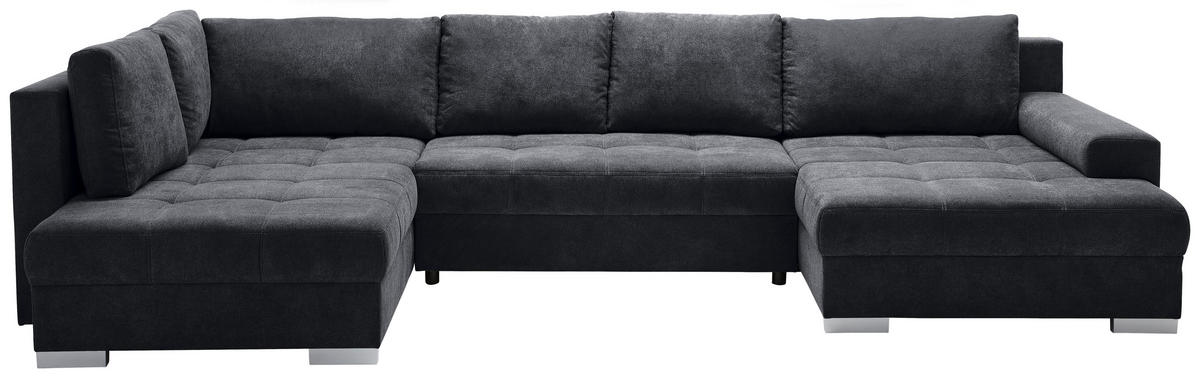 WOHNLANDSCHAFT Schwarz Velours  - Chromfarben/Schwarz, KONVENTIONELL, Kunststoff/Textil (198/363/170cm) - Hom`in