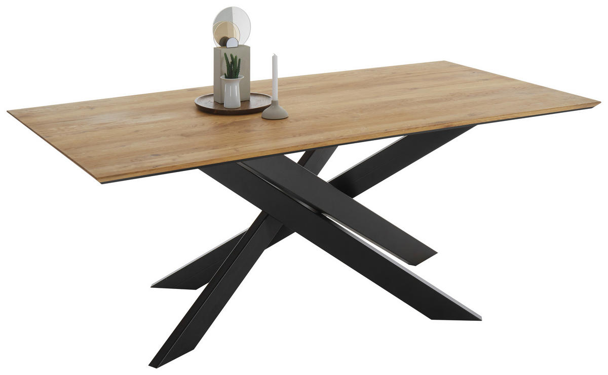 ESSTISCH Eiche massiv rechteckig Eichefarben  - Eichefarben/Schwarz, Natur, Holz/Metall (200/100/75cm) - SetOne by Musterring