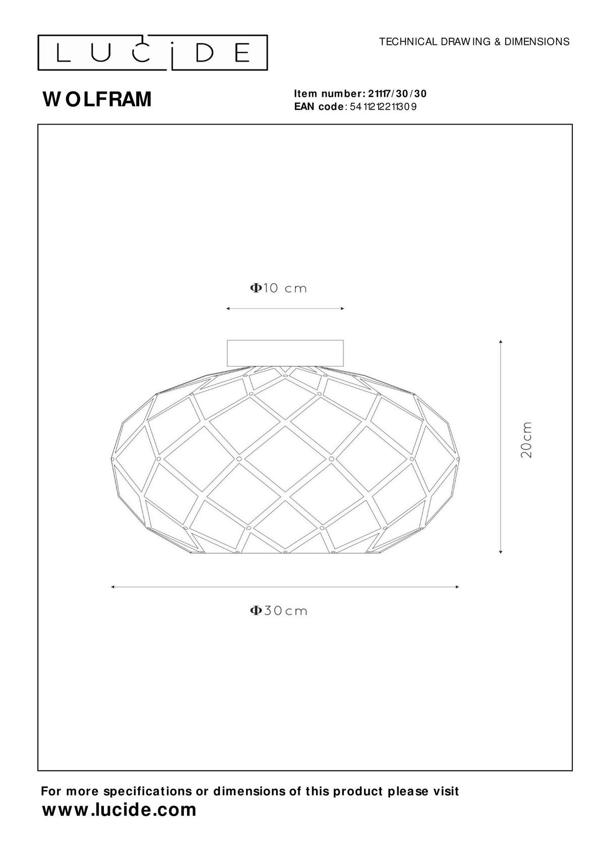 DECKENLEUCHTE  30/20 cm    - Schwarz, Design, Metall (30/20cm) - Lucide