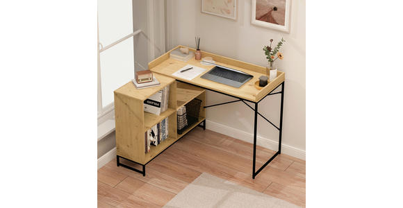 ECKSCHREIBTISCH 110/98/75-81 cm Schwarz, Eiche Artisan Stauraum  - Schwarz/Eiche Artisan, Design, Holzwerkstoff/Metall (110/98/75-81cm) - Carryhome