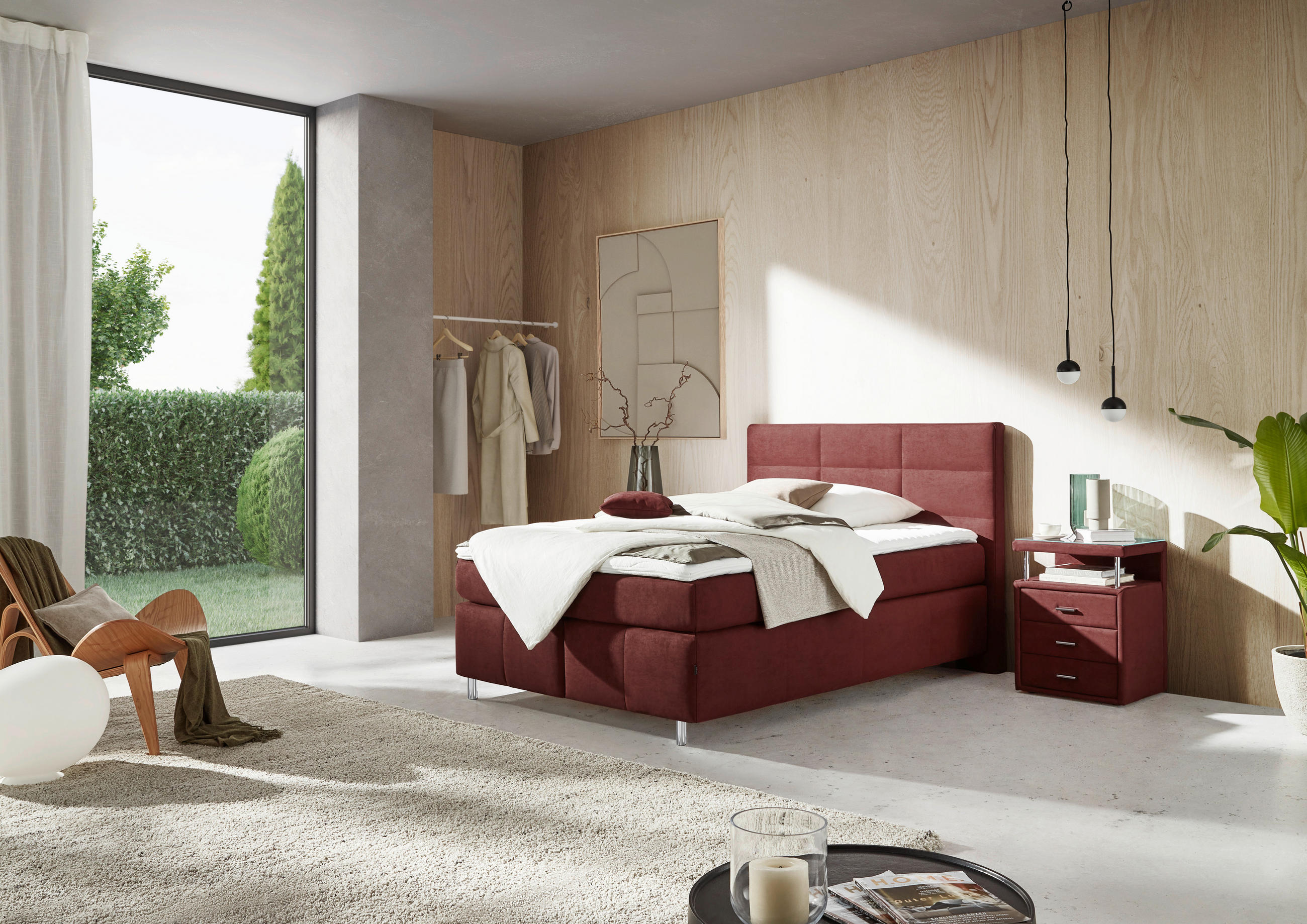 BOXSPRINGBETT 140/200 cm  in Rotbraun  - Rotbraun/Alufarben, KONVENTIONELL, Textil/Metall (140/200cm) - Dieter Knoll