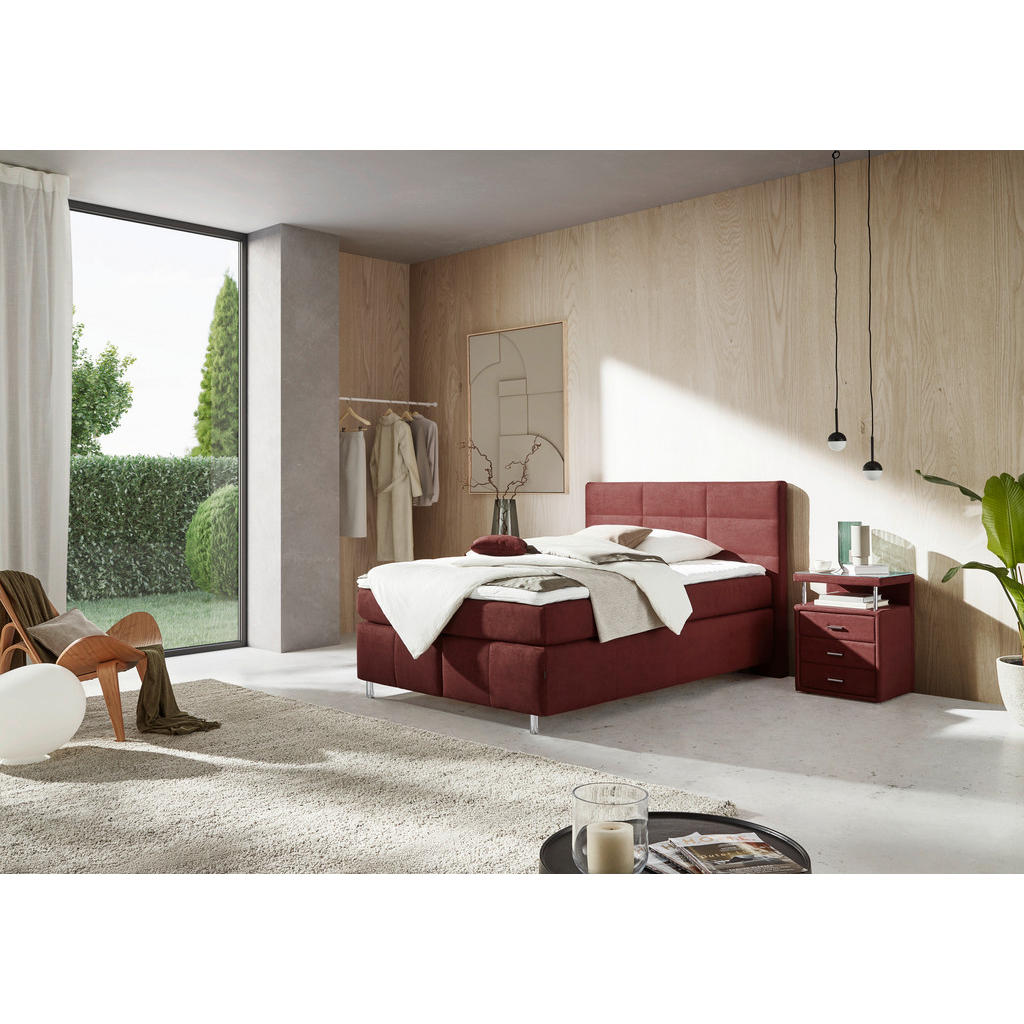 Thumbnail - Dieter Knoll Boxspringbett, Rotbraun, Textil, H2, 7-Zonen, Höhe ca. 19 cm, 140x200 cm, Stoffauswahl, gepolstertes Kopfte...