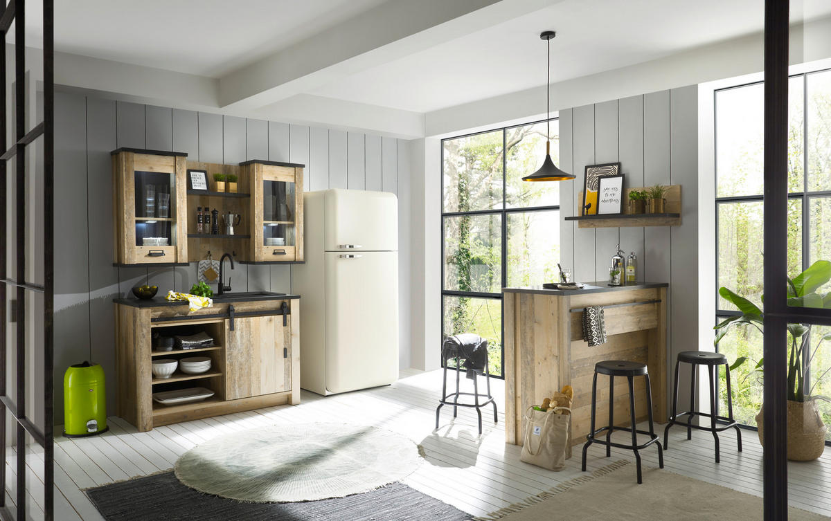 SPÜLENUNTERSCHRANK 133/93/64 cm  in Anthrazit, Naturfarben  - Anthrazit/Schwarz, Trend, Holzwerkstoff/Metall (133/93/64cm) - MID.YOU