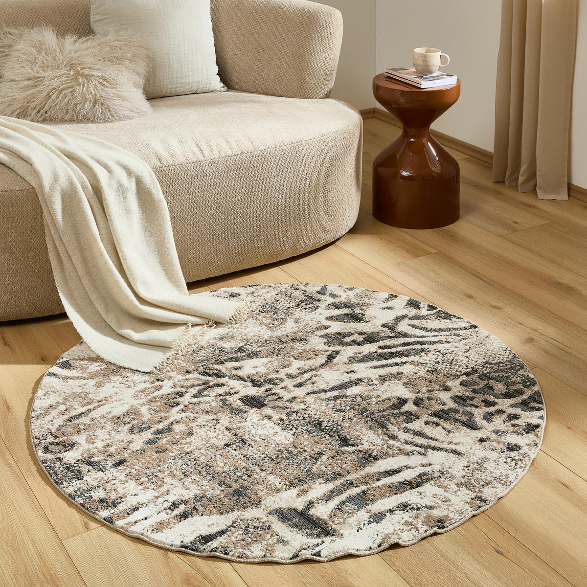 VINTAGE-TEPPICH 120/RUND cm GASIRA Anthrazit, Creme rund  - Anthrazit/Creme, Design, Textil (120/RUNDcm) - Dieter Knoll