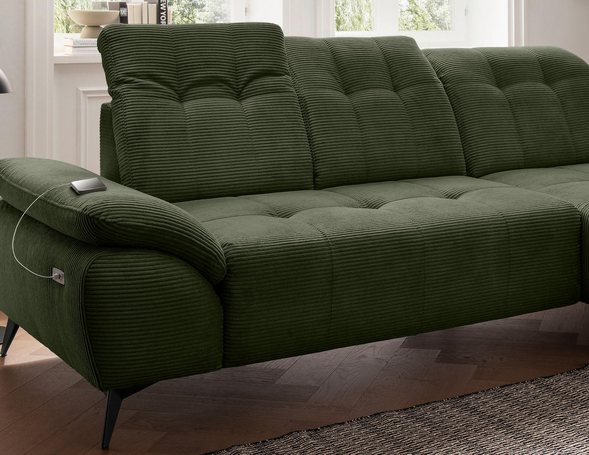 ECKSOFA Cord Dunkelgrün  - Dunkelgrün/Schwarz, Modern, Textil/Metall (280/180cm) - Livetastic