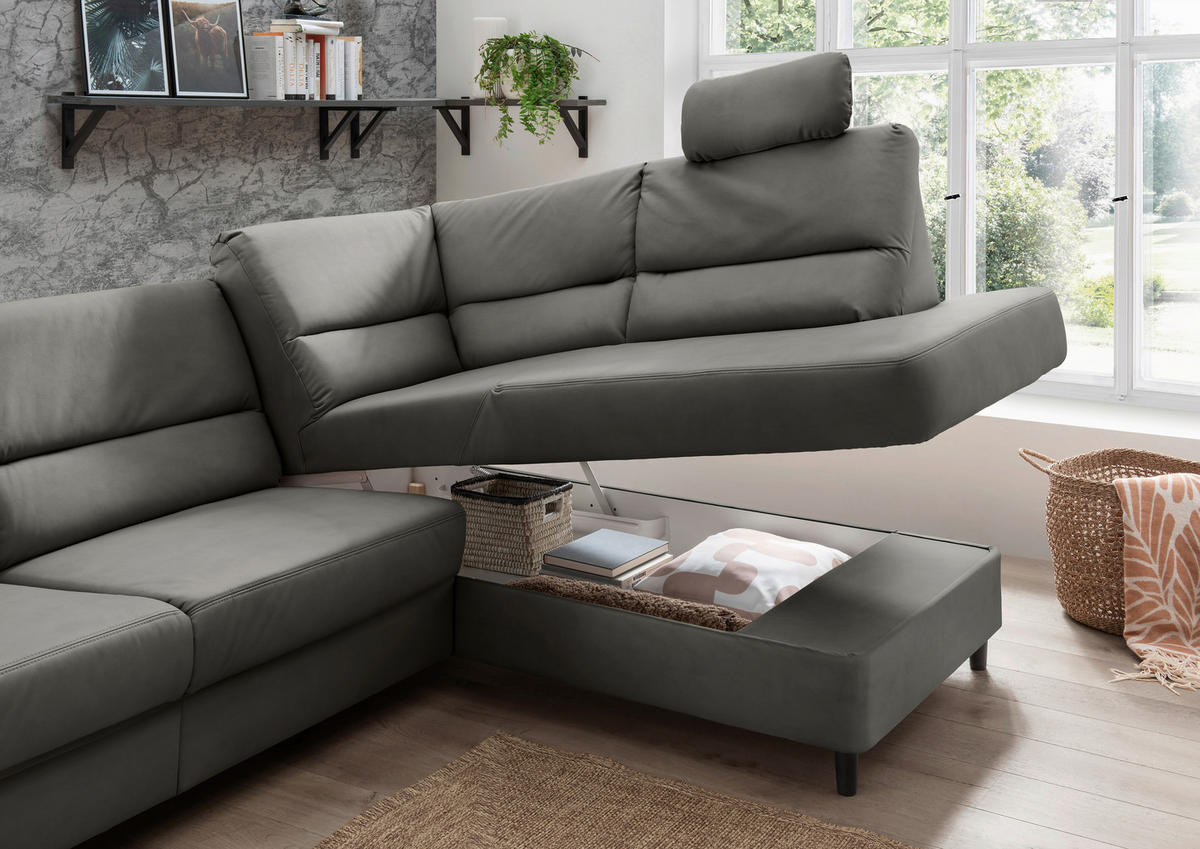 ECKSOFA in Lederlook Grau  - Schwarz/Grau, Modern, Holz/Textil (266/190cm) - Livetastic