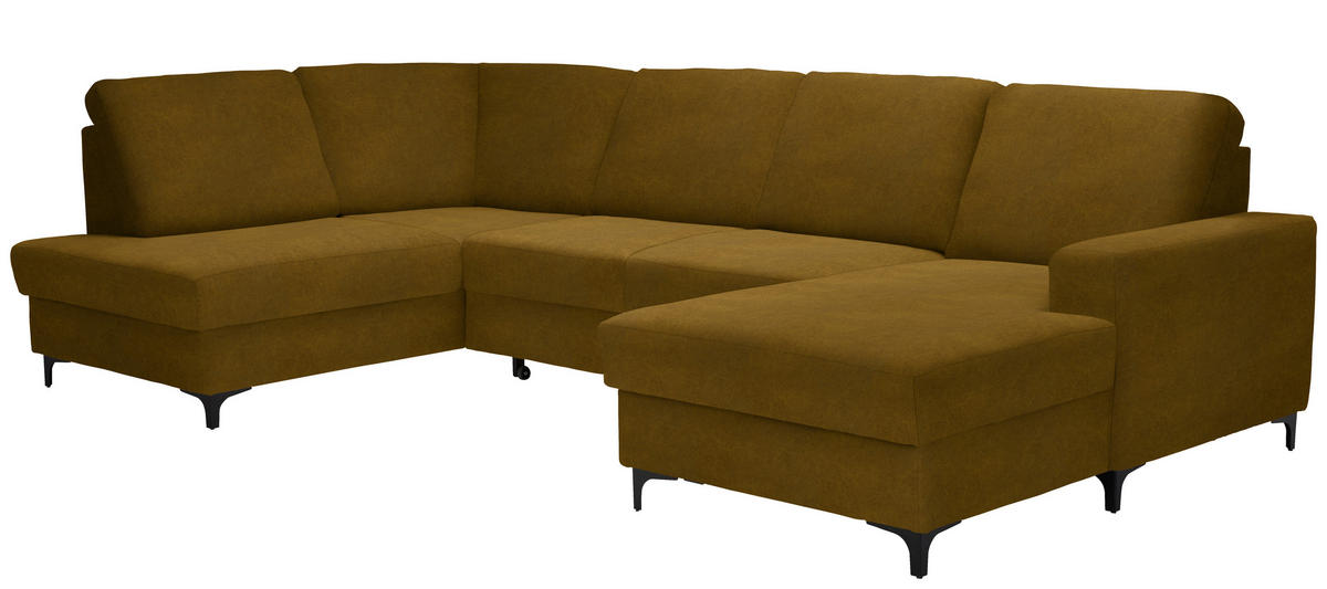 WOHNLANDSCHAFT Messingfarben Flachgewebe  - Messingfarben/Schwarz, KONVENTIONELL, Textil/Metall (185/317/167cm) - Stylife