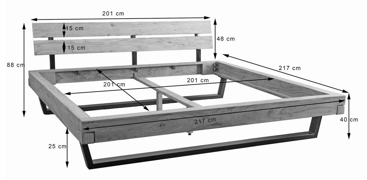 BALKENBETT 200/200 cm  in Naturfarben   - Schwarz/Naturfarben, MODERN, Holz/Metall (200/200cm) - MID.YOU