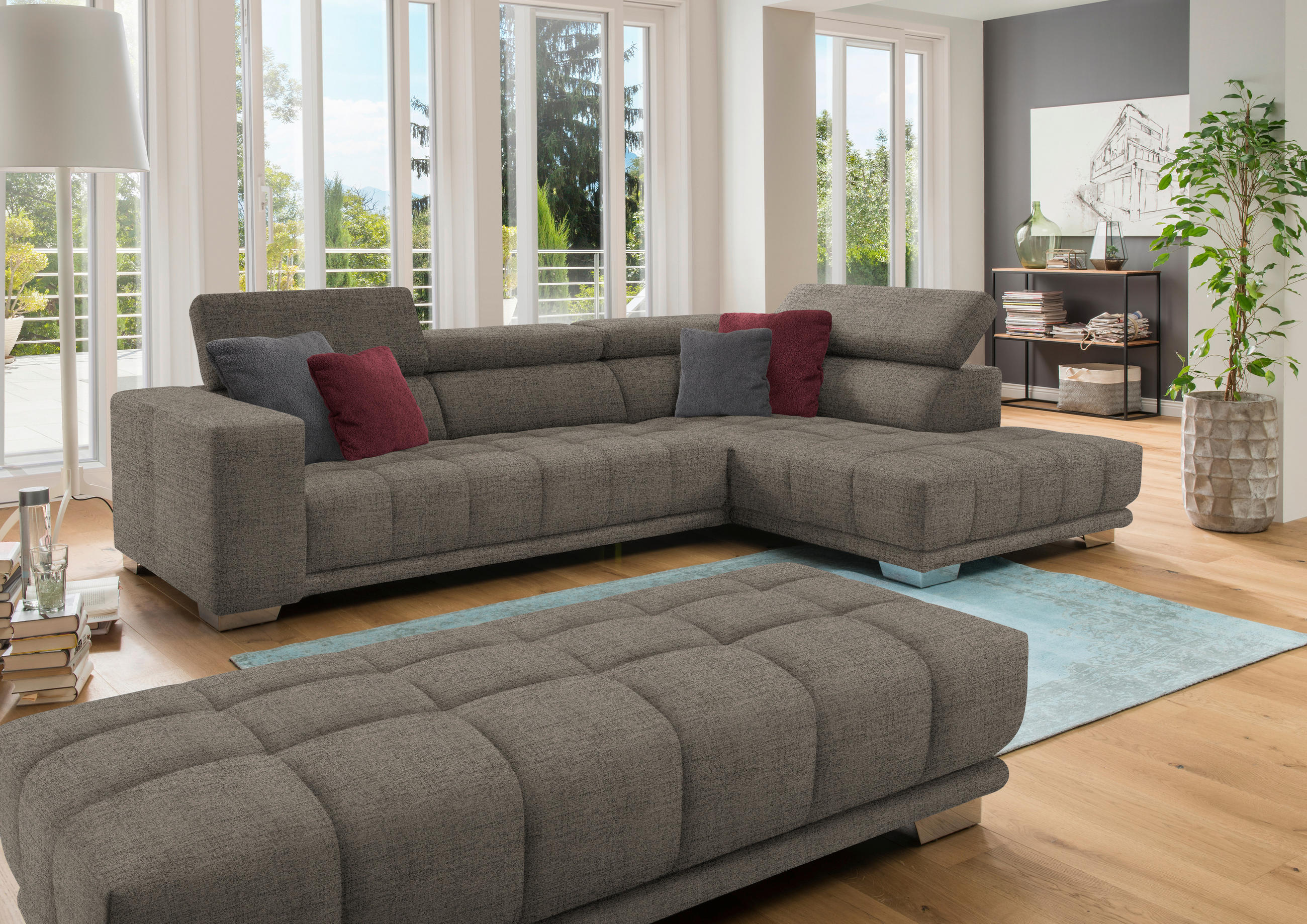 ECKSOFA in Chenille Hellbraun  - Chromfarben/Hellbraun, Design, Textil (301/207cm) - Xora