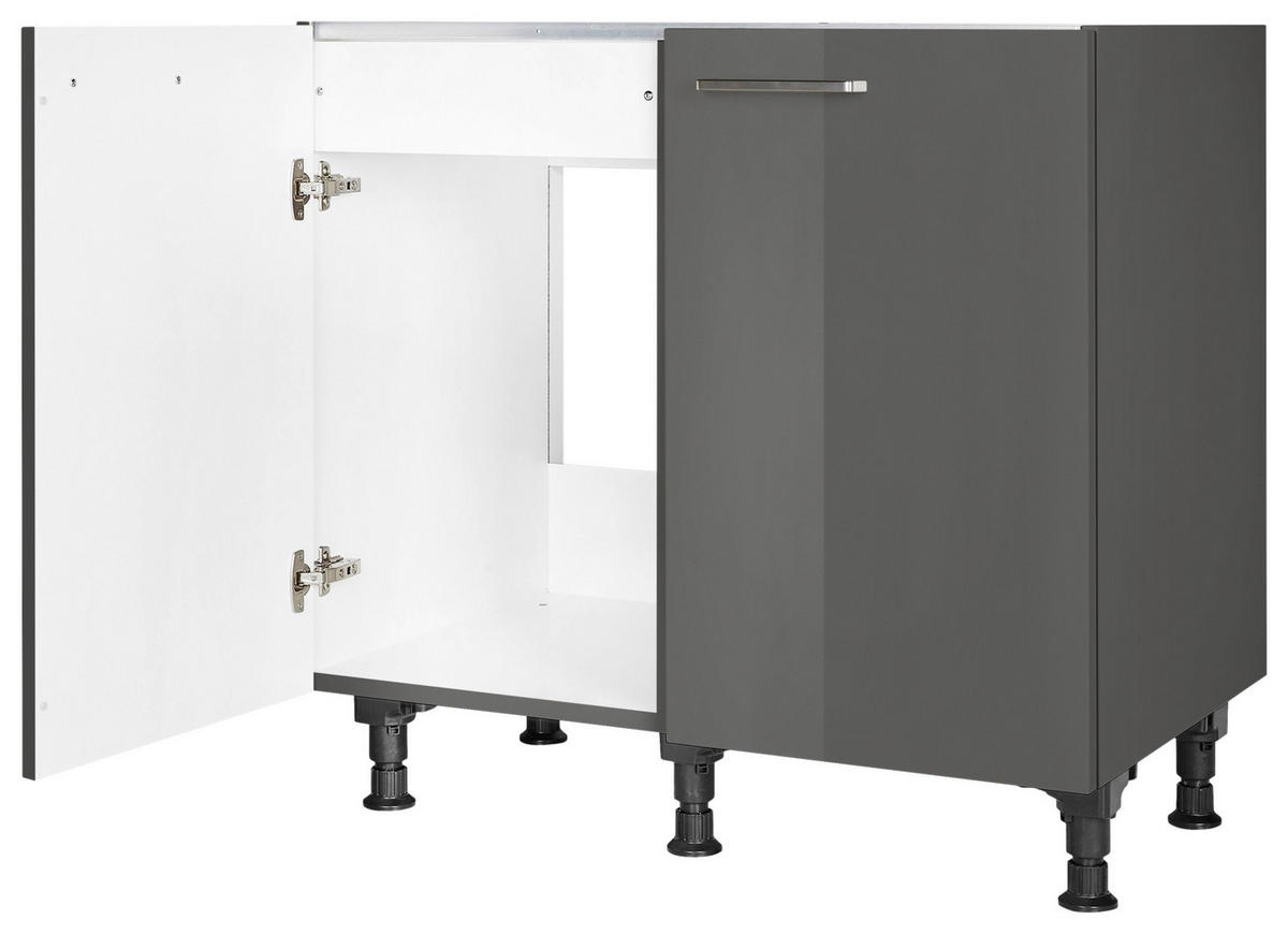 SPÜLENUNTERSCHRANK 90/87/56 cm  in Schieferfarben  - Schieferfarben/Edelstahlfarben, MODERN, Holzwerkstoff/Metall (90/87/56cm) - Nobilia