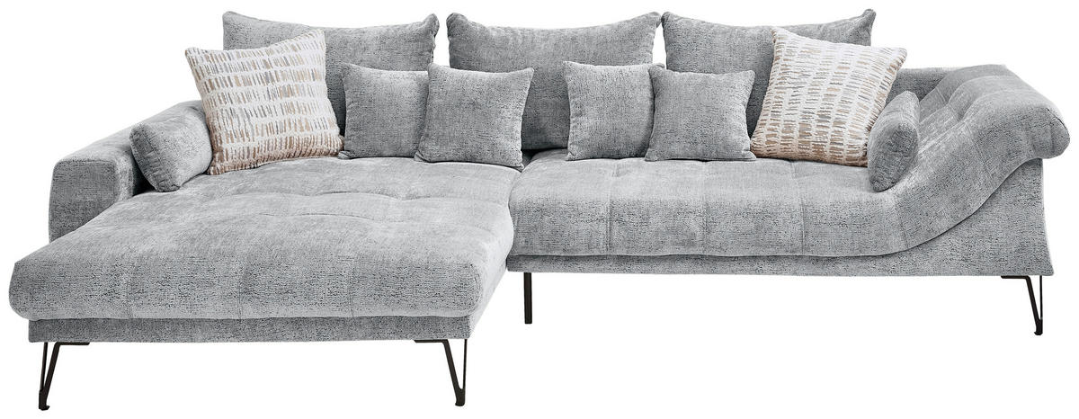 ECKSOFA GARDA Hellblau Chenille Zierkissen, Rückenkissen, Nierenkissen, Rücken echt  - Schwarz/Hellblau, KONVENTIONELL, Textil/Metall (192/310cm) - Livetastic