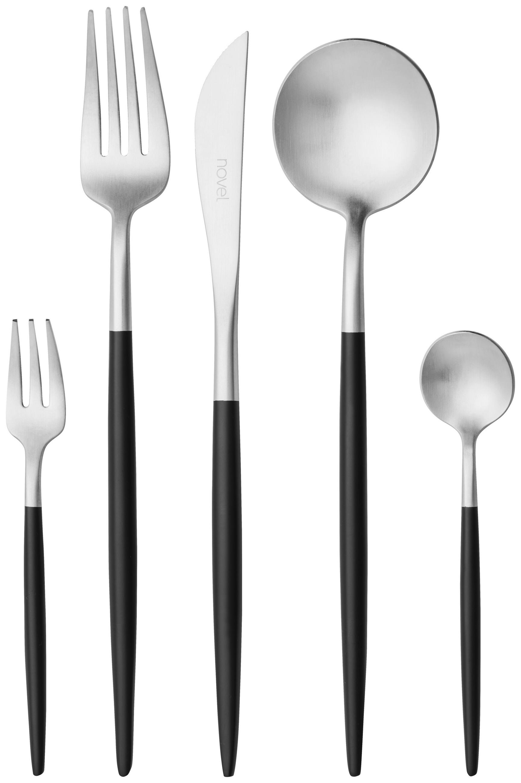 SET PRIBORA ZA JELO 20-dijelni - boje oplemenjenog čelika/crna, Design, metal - Novel