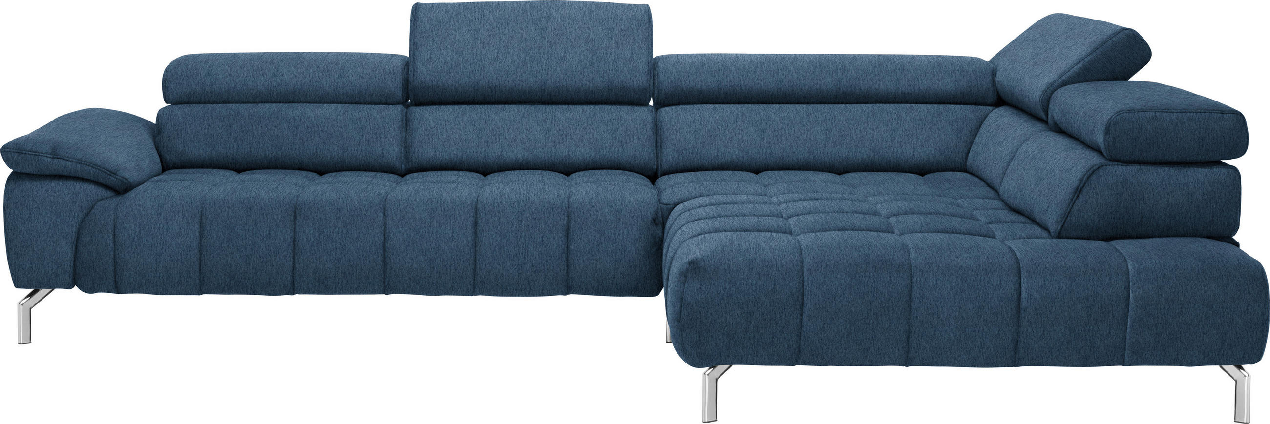 ECKSOFA Blau Chenille  - Chromfarben/Blau, Design, Textil/Metall (323/222cm) - Beldomo Style