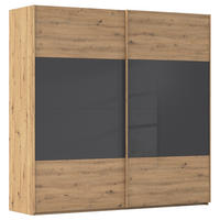 SCHWEBETÜRENSCHRANK 226/223/68 cm 2-türig Schwarz, Eiche Artisan  - Eichefarben/Schwarz, Design, Glas/Holzwerkstoff (226/223/68cm) - Xora