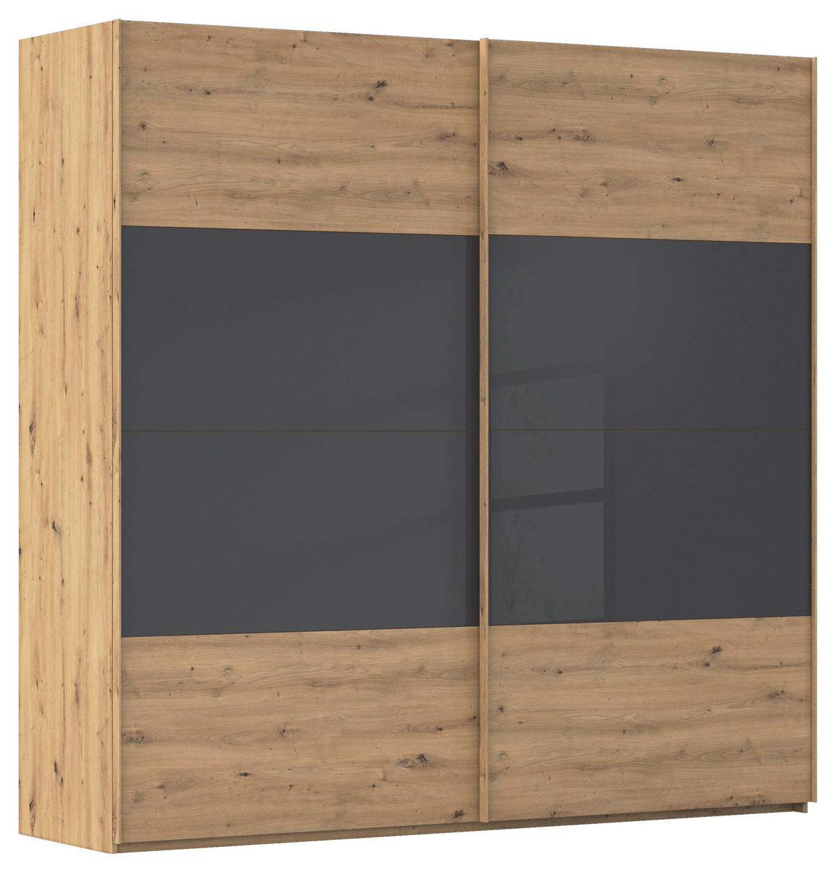 SCHWEBETÜRENSCHRANK 226/223/68 cm 2-türig Schwarz, Eiche Artisan  - Eichefarben/Schwarz, Design, Glas/Holzwerkstoff (226/223/68cm) - Xora