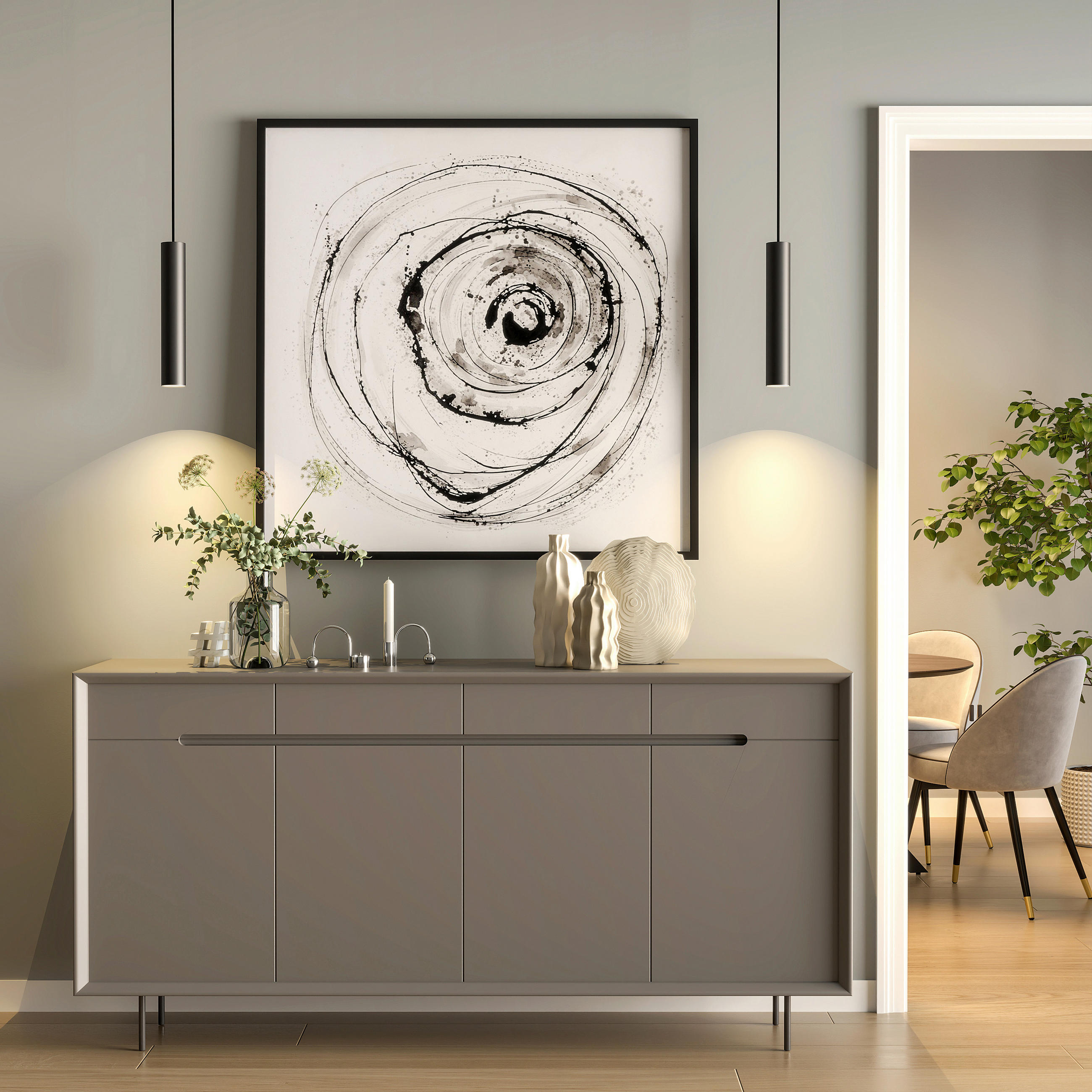 PENDELLEUCHTE CAN 6/6/185 cm   - Schwarz, Design, Metall (6/6/185cm)