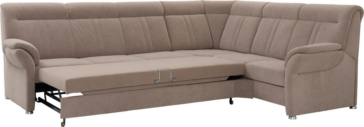 ECKSOFA Beige Velours, beflockt  - Beige/Silberfarben, KONVENTIONELL, Textil/Metall (248/306cm) - Beldomo Comfort