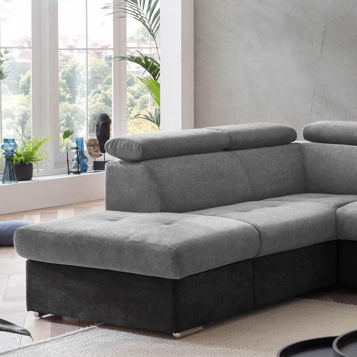 ECKSOFA Grau, Schwarz Mikrofaser  - Chromfarben/Schwarz, Design, Textil/Metall (216/262cm) - Livetastic