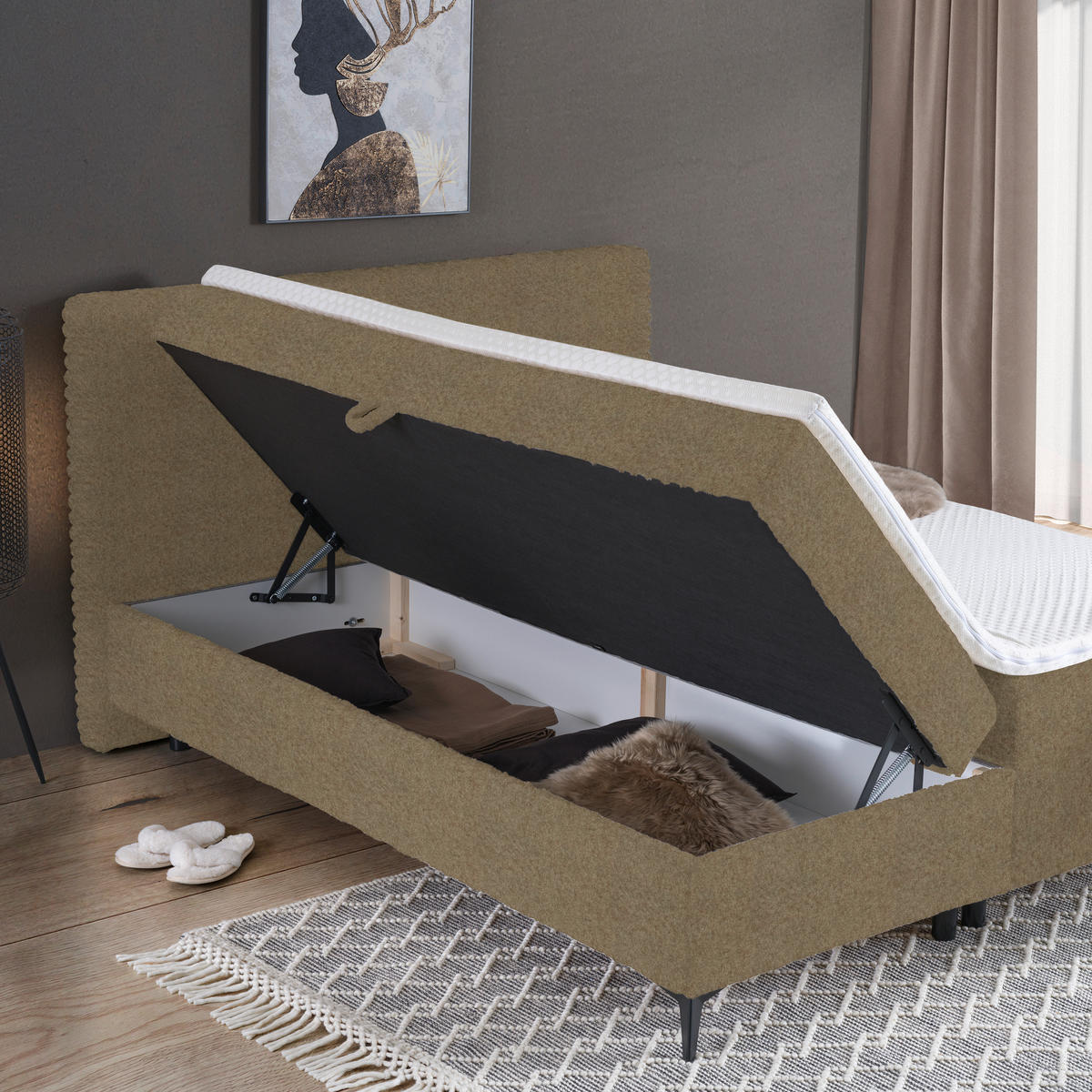 BOXBETT 160/200 cm  in Hellbraun  - Hellbraun/Schwarz, Design, Holz/Holzwerkstoff (160/200cm) - Xora
