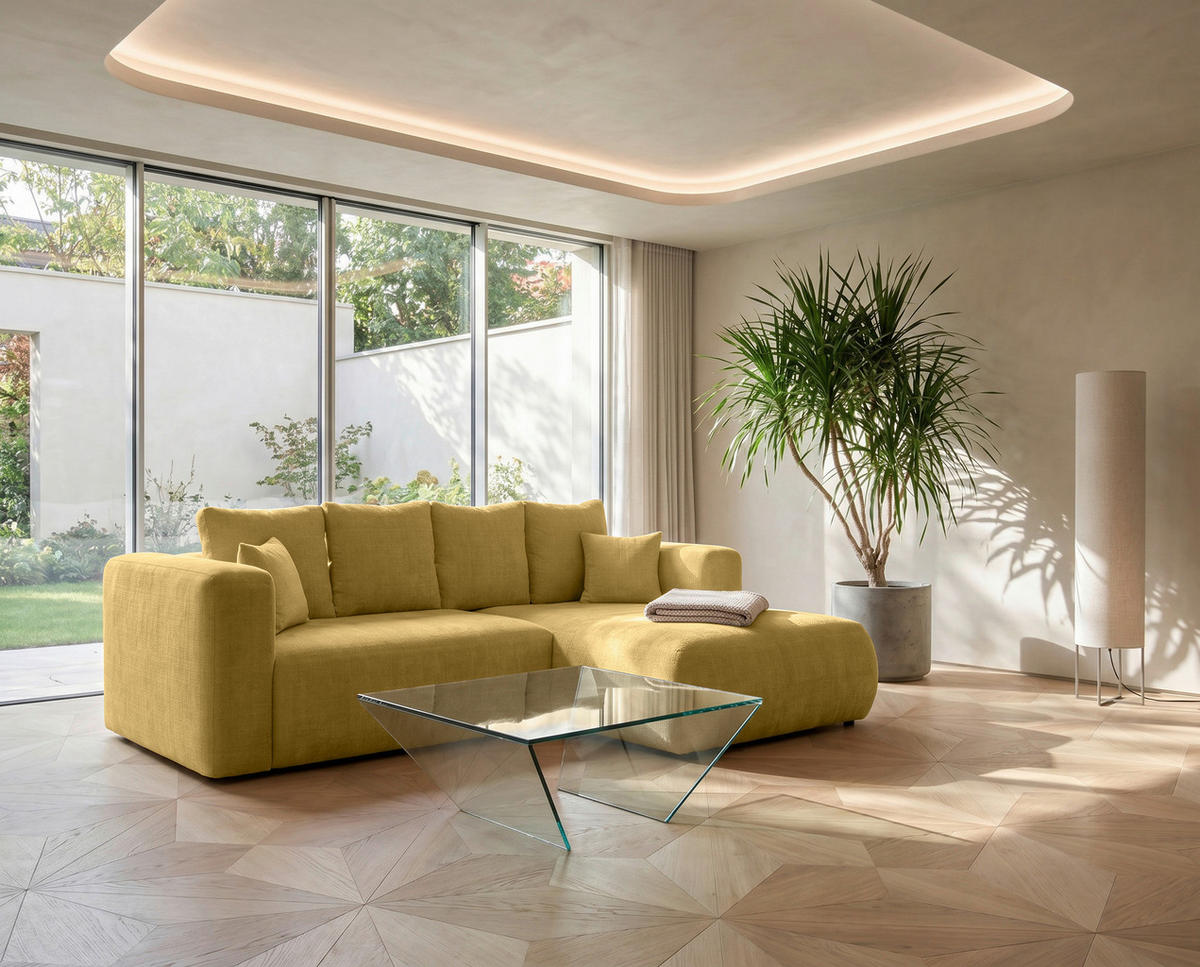 ECKSOFA Goldfarben Chenille Zierkissen, Rückenkissen, Rücken echt  - Goldfarben/Schwarz, MODERN, Kunststoff/Textil (276/188cm) - Milino