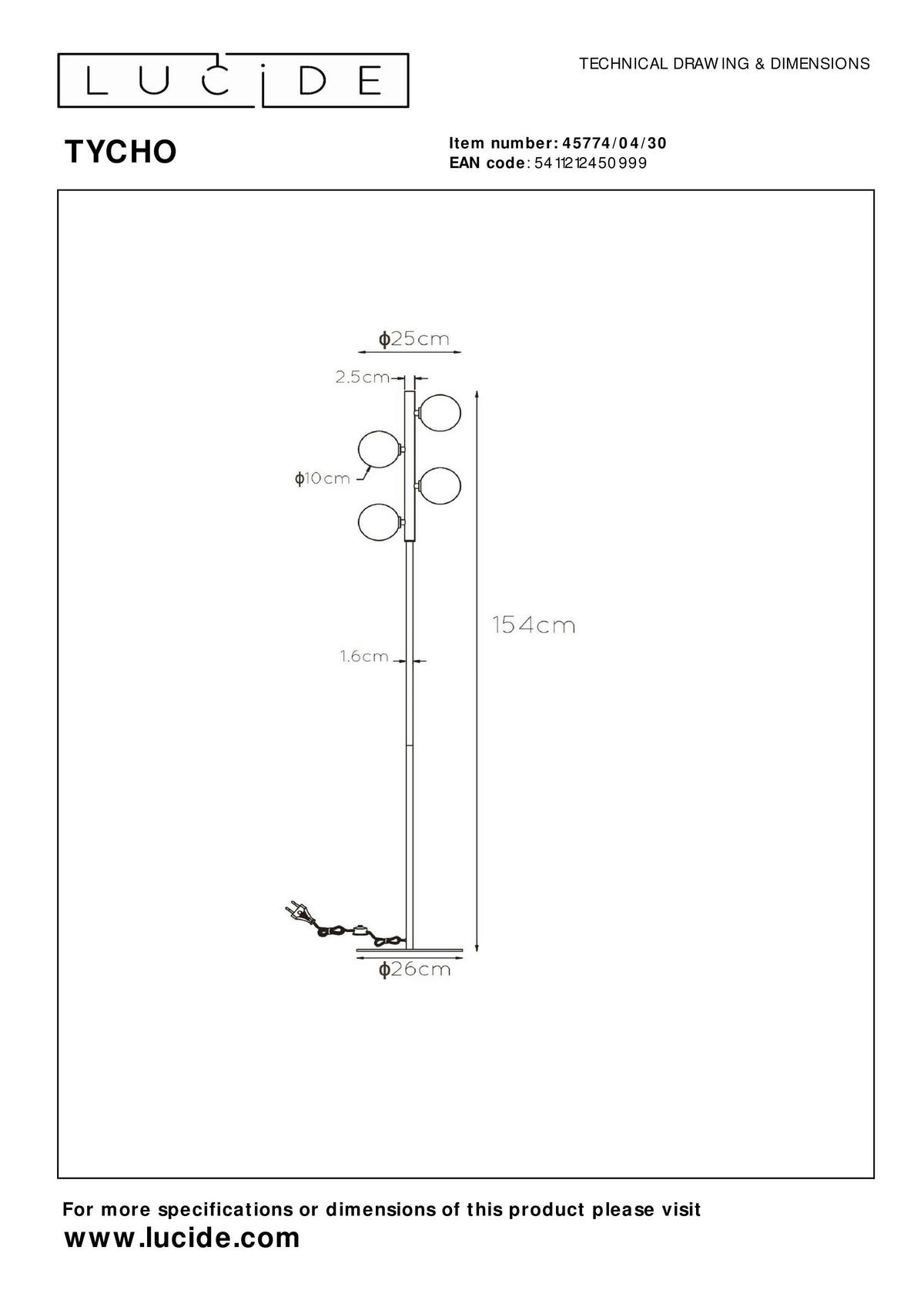 STEHLEUCHTE - Hellgrau/Schwarz, Design, Glas/Metall (26/25/154cm) - Lucide