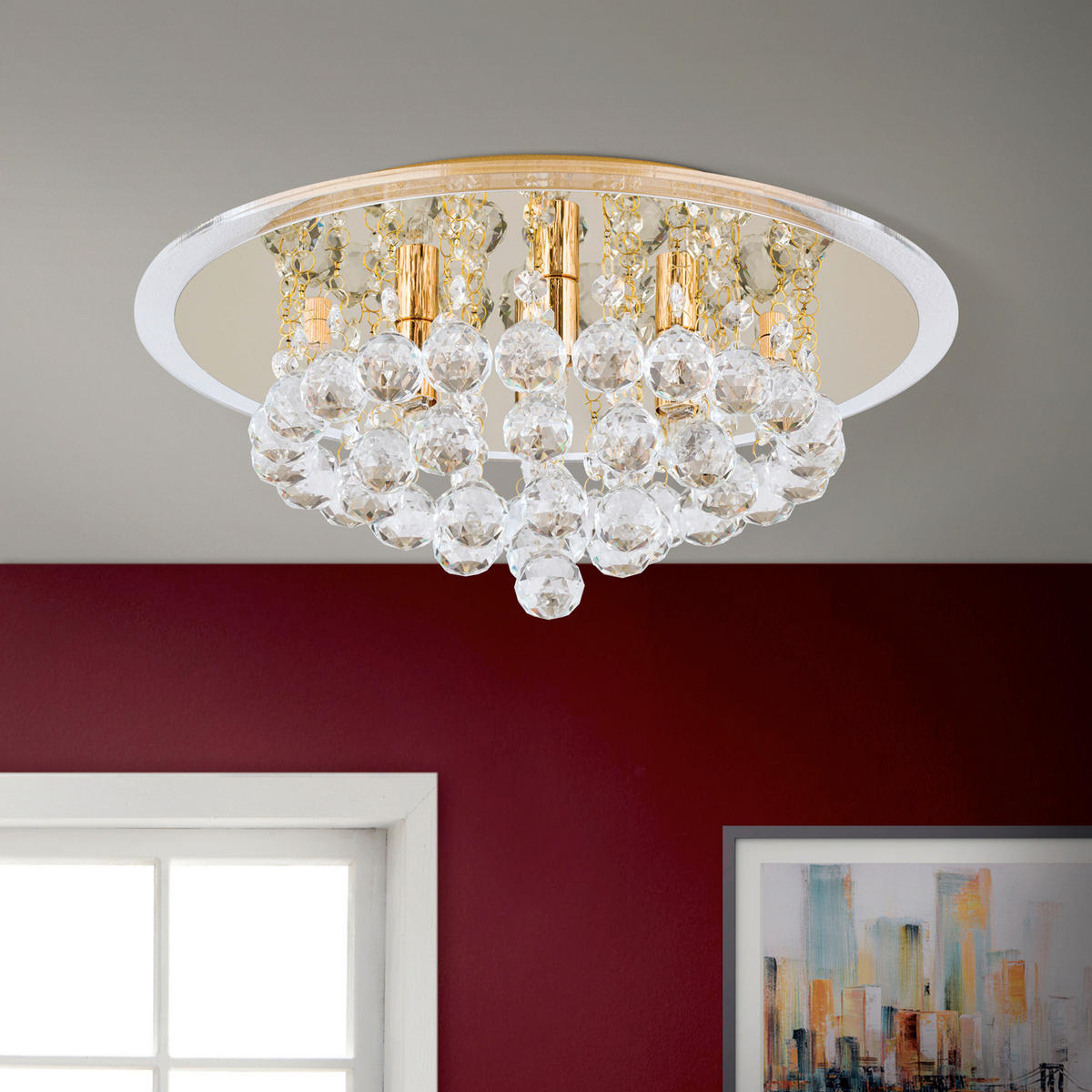 KRISTALL-DECKENLEUCHTE Gloria 38/15 cm   - Goldfarben, LIFESTYLE, Glas/Metall (38/15cm)