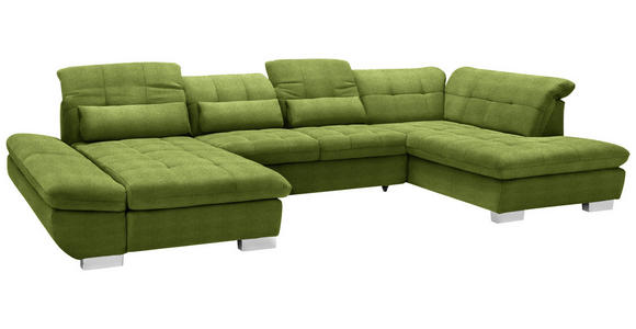 WOHNLANDSCHAFT in Mikrofaser Grün - Chromfarben/Grün, Design, Kunststoff/Textil (204/350/211cm) - Xora